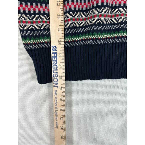 Men’s M Fair Isle Knit Sweater Navy Multicolor 100% Cotton Winter Holiday - Picture 5 of 7